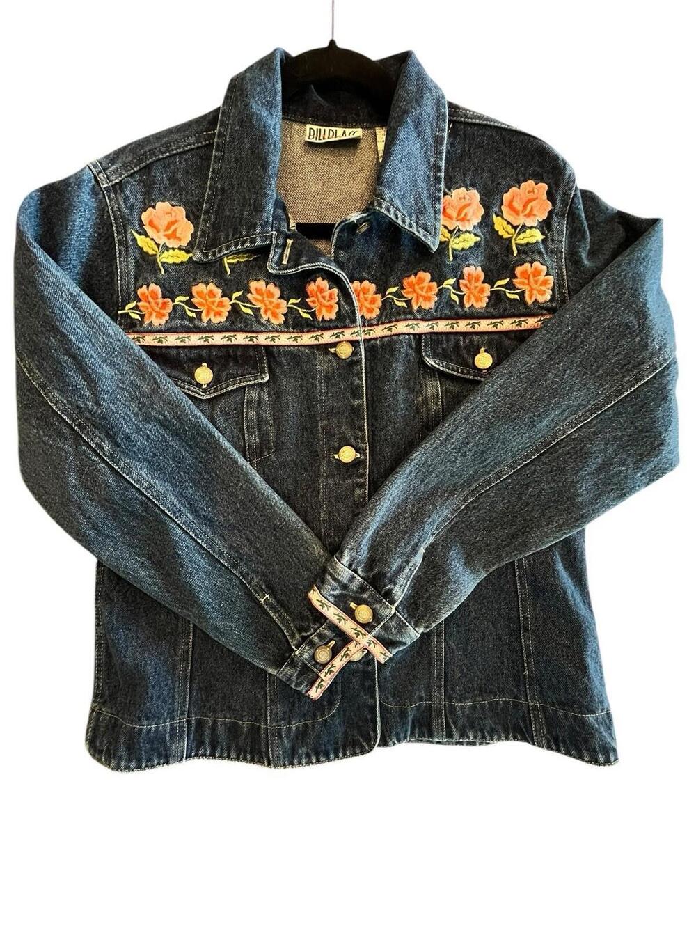 Bill Blass Jacket VTG Womens Sz Med Embellished Roses Denim 1892.7